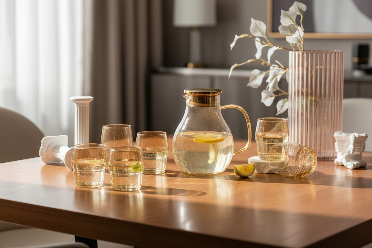 Water Set with Tray – Glass Serving Set with Tray & Drinking Glasses
