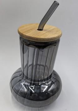 450ML Amber Glass Sipper – Stylish Drinking Cup with Lid & Straw