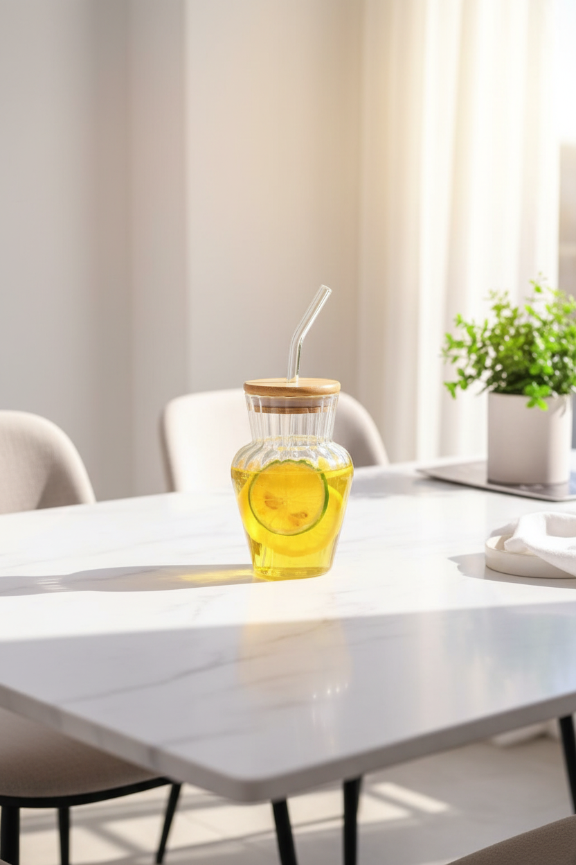 450ML Drinking Glass Sipper – Modern Reusable SIPPER with Straw & Lid