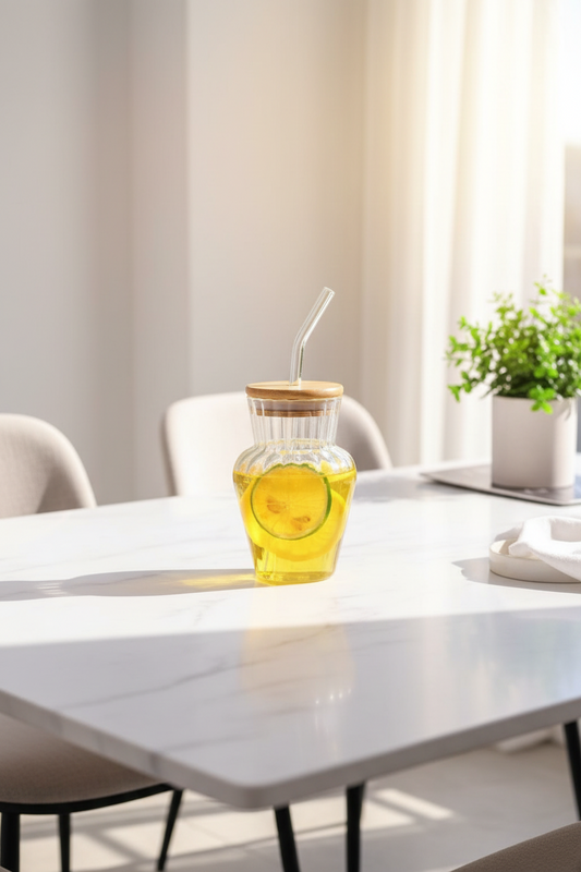 450ML Drinking Glass Sipper – Modern Reusable SIPPER with Straw & Lid