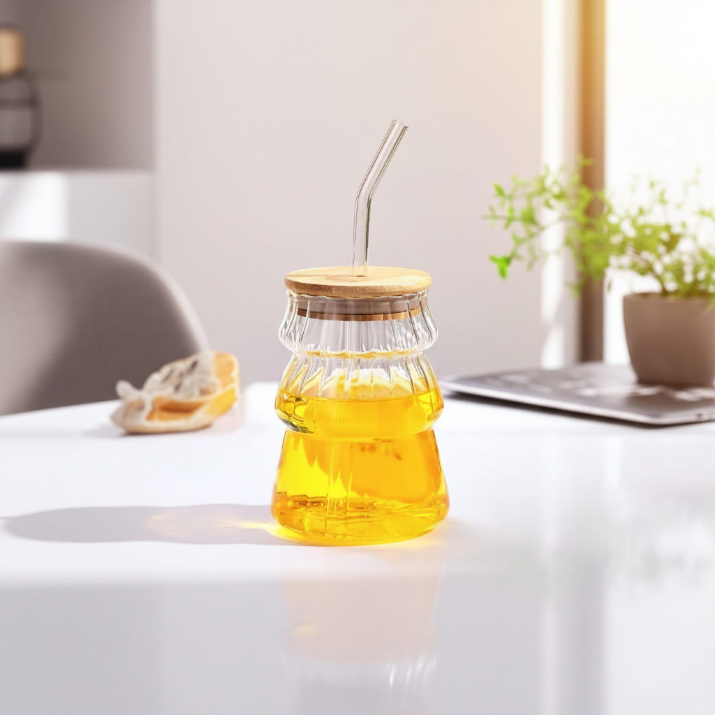 Glass Sipper 450ML – Premium Drinking Glass with Lid & Straw