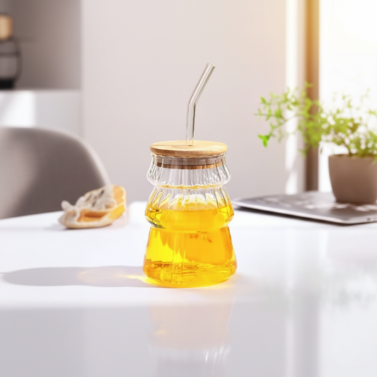 Glass Sipper 450ML – Premium Drinking Glass with Lid & Straw