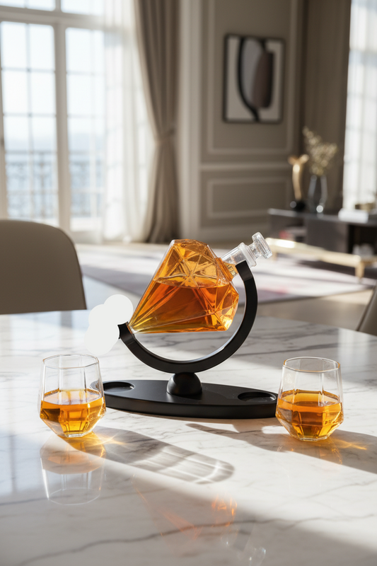 Diamond Design Beverage Dispenser with 2 Glasses – Elegant Water & Juice Serving Set