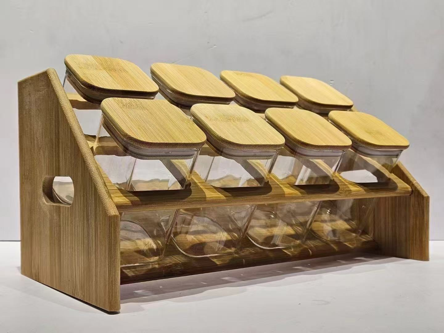 Square Spice Rack Set 8PCS – Modern Masala Jar Organizer with Storage Stand