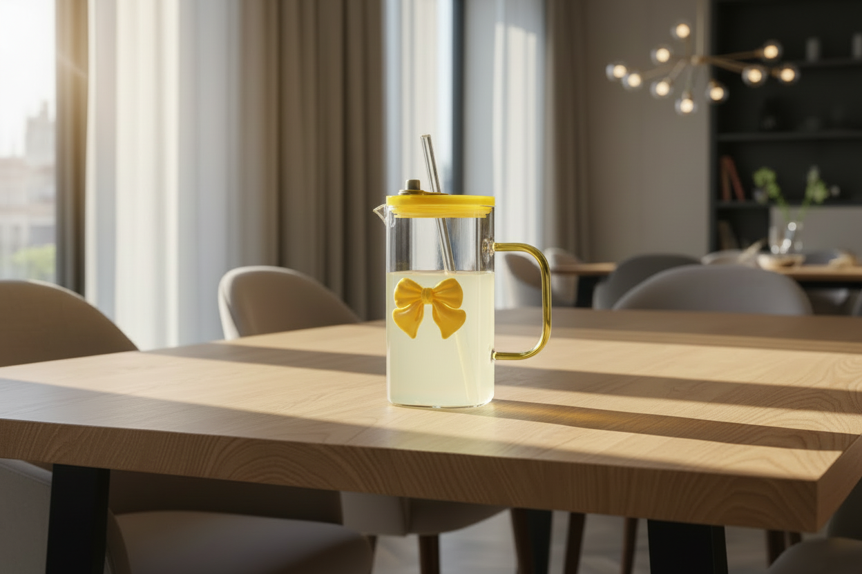 Flower Design Glass Sipper – Stylish Drinking Glass with Lid & Straw