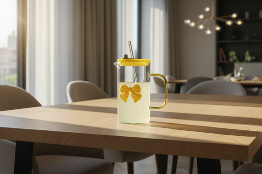 Flower Design Glass Sipper – Stylish Drinking Glass with Lid & Straw