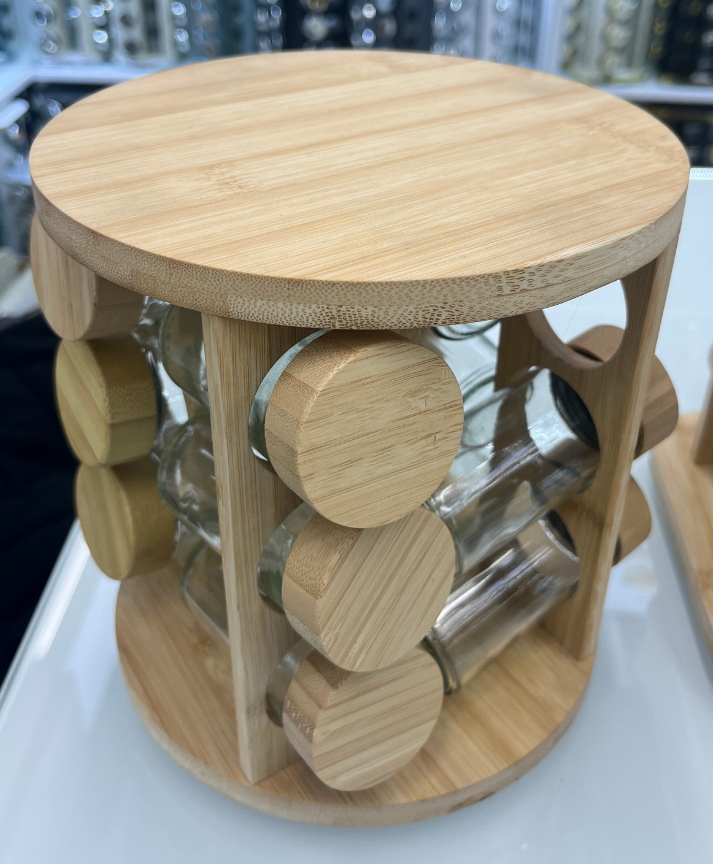 Wooden Spice Rack Set – Kitchen Organizer with Glass Jars