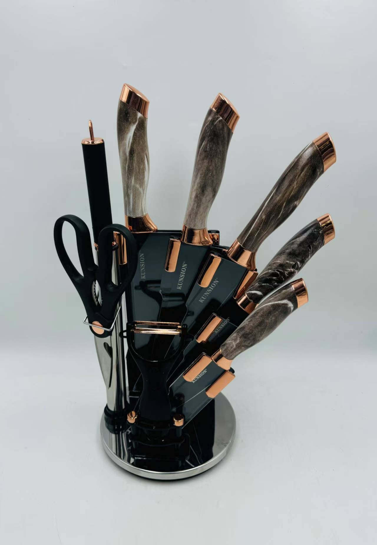Revolving Knife Set with Stand – 360° Rotating Kitchen Knife Set