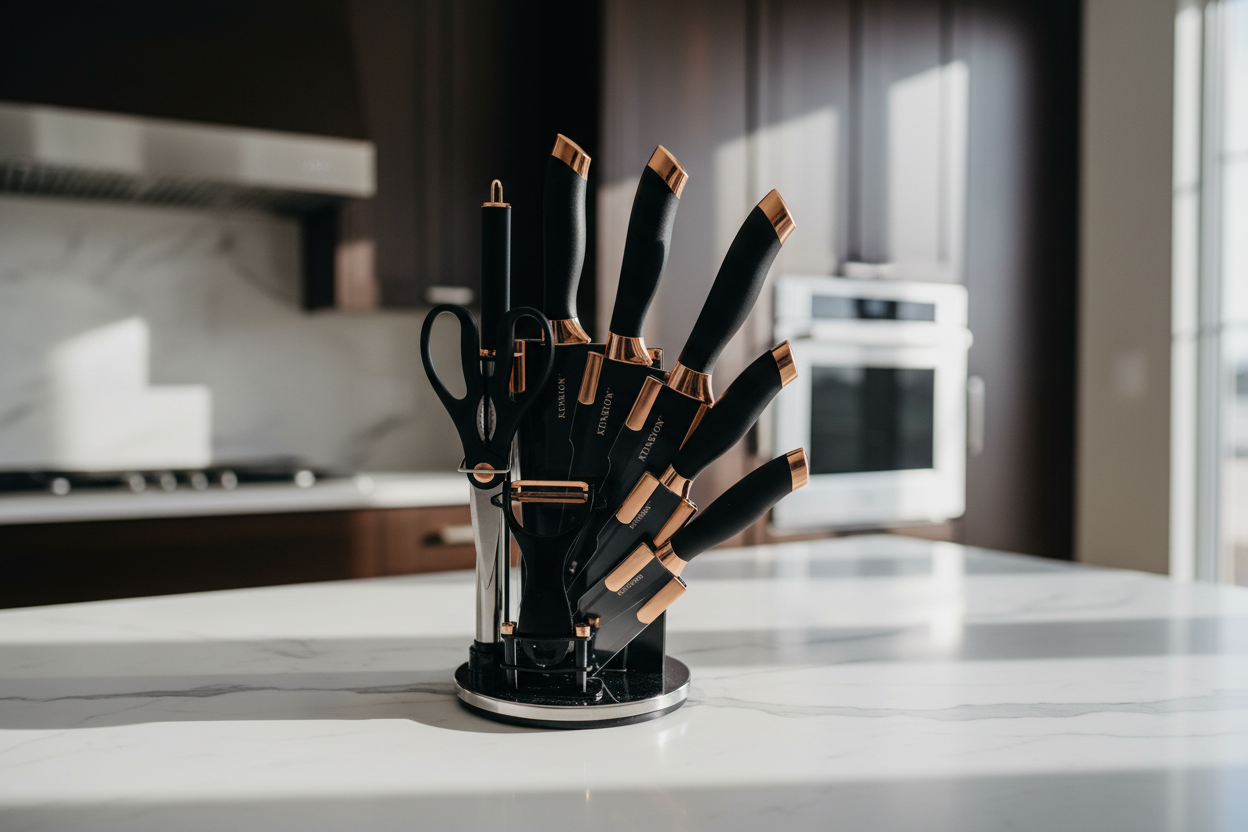 Revolving Knife Set with Stand – 360° Rotating Kitchen Knife Set